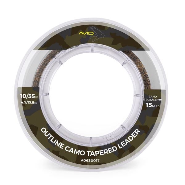 Avid Carp Šokový Vlasec Outline Camo Tapered Leaders