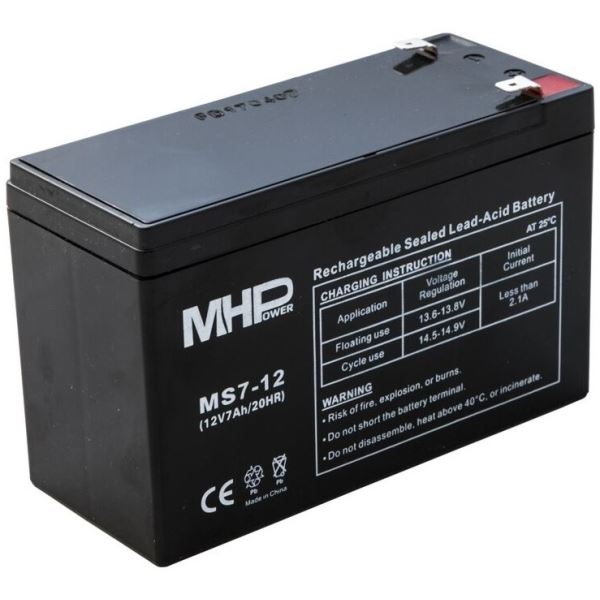 MHPower Olověný Akumulátor MS7-12 AGM 12 V 7 Ah Faston F2 6,3 mm