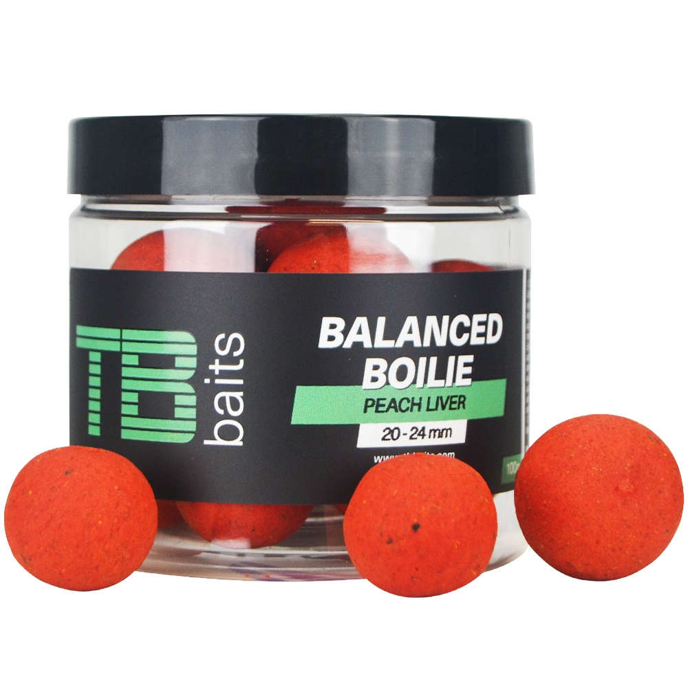 Levně Tb baits vyvážené boilie balanced + atraktor peach liver 100 g 20-24 mm