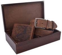 Mercucio Dárkový Set Hnědý Pánská Peněženka A Pánský Opasek