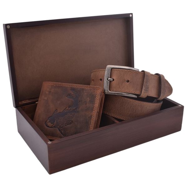 Mercucio Dárkový Set Hnědý Pánská Peněženka A Pánský Opasek
