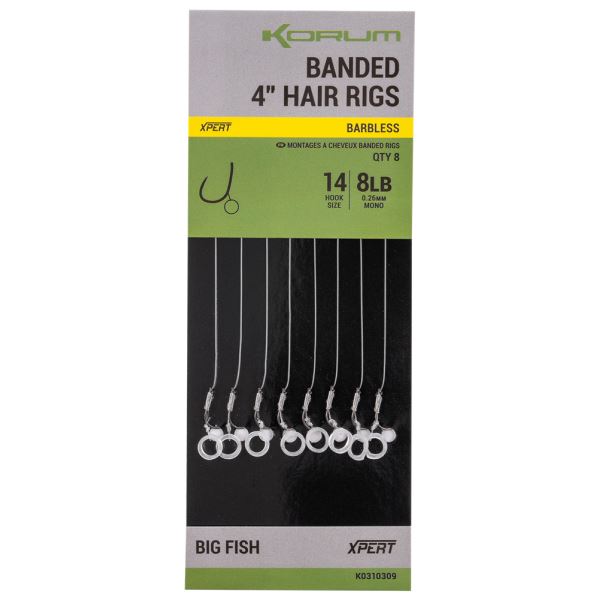 Korum Návazec Banded Hair Rigs Barbless 8 ks Délka 4"