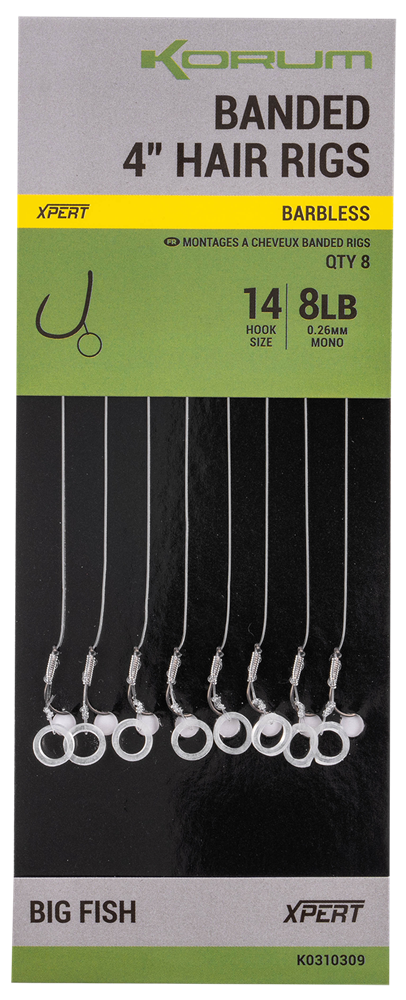 Korum návazec banded hair rigs barbless 8 ks délka 4