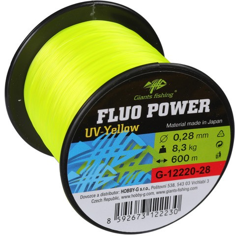 Giants fishing vlasec fluo power uv-yellow 600 m - 0,26 mm 7,1 kg