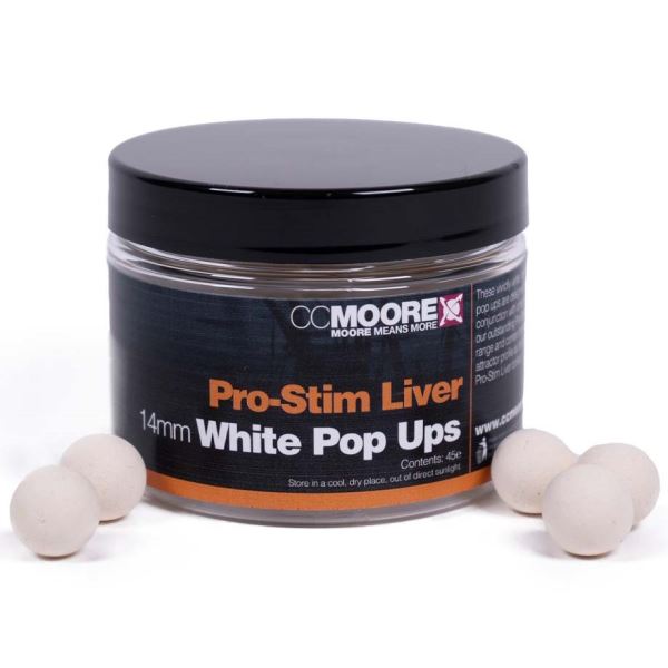 CC Moore Plovoucí Boilie Pro-Stim Liver White Pop Ups 14 mm 45 ks