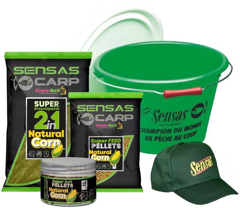 Levně Sensas akční kbelík s krmením carp paste pellets corn