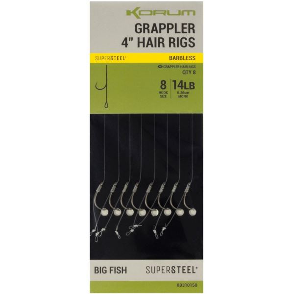 Korum Návazec Grappler 4” Hair Rigs Barbless 10 cm
