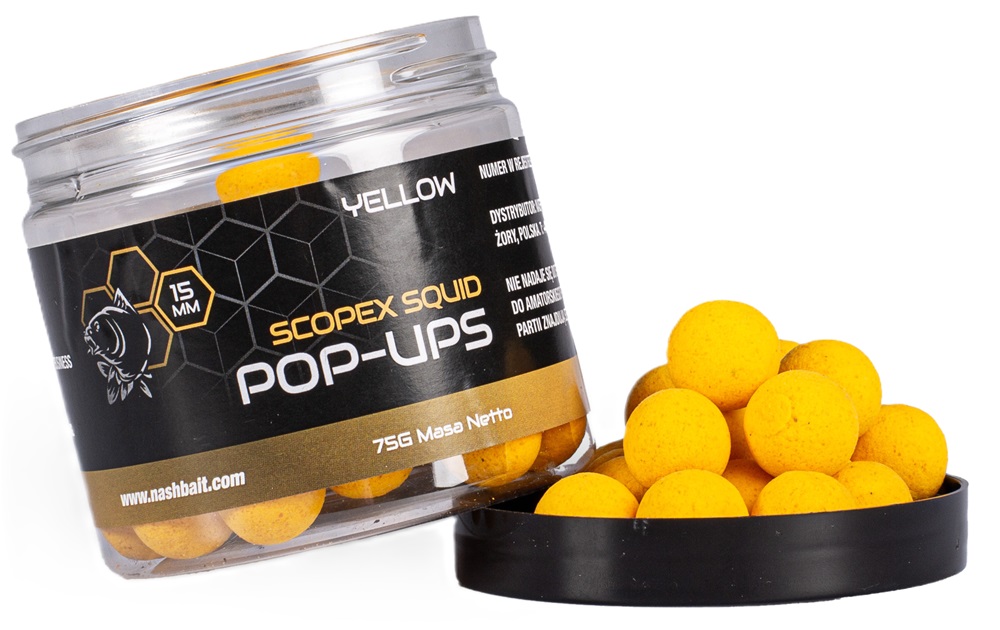 Nash plovoucí boilie pop ups scopex squid yellow 75 g - 12 mm