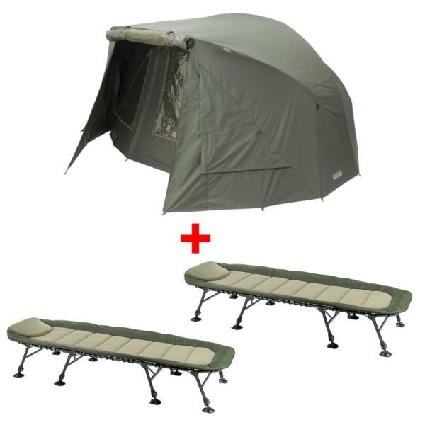 Mivardi Bivak New Dynasty XL + Přehoz + 2x Lehátko Comfort XL8