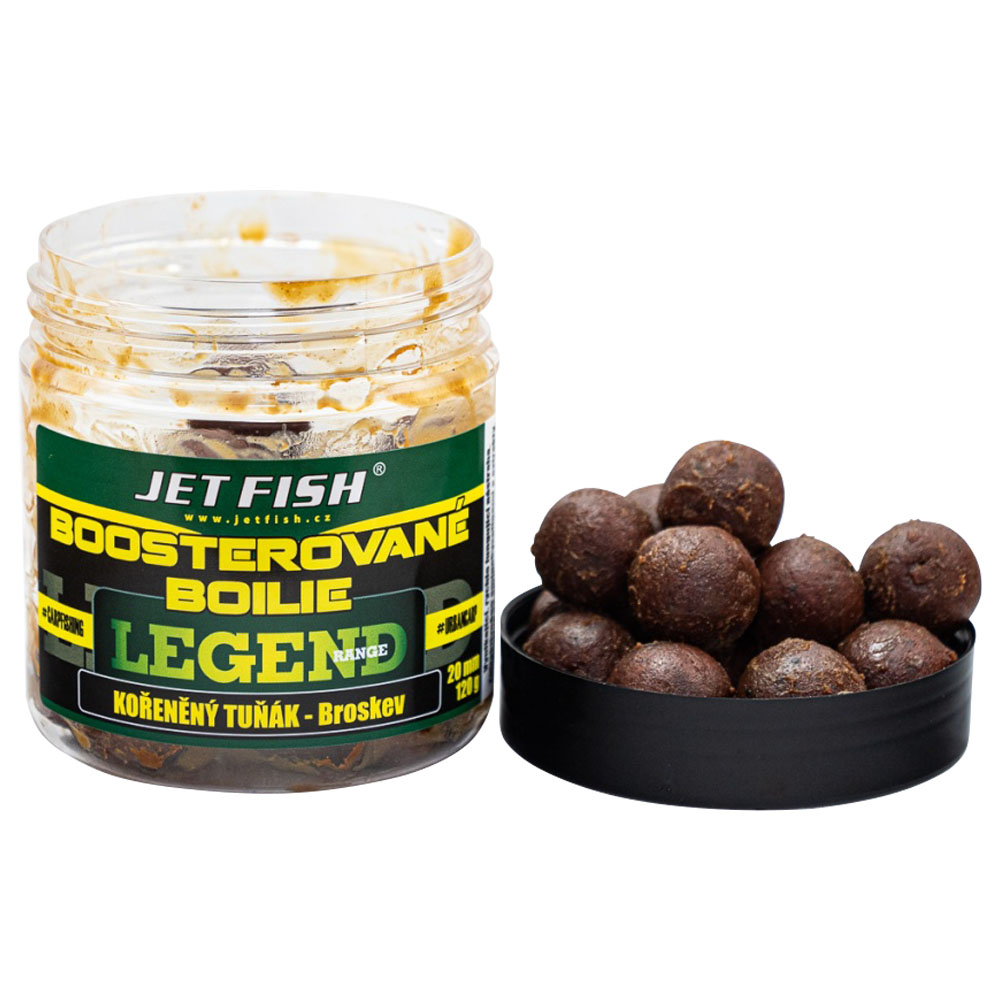 Jet fish boosterované boilie legend range 250 ml 24 mm -  kořeněný tuňák broskev