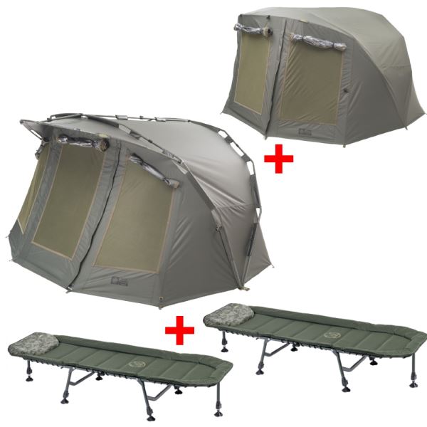Mivardi Bivak Professional + Přehoz Professional + 2x Lehátko CamoCode Express 6