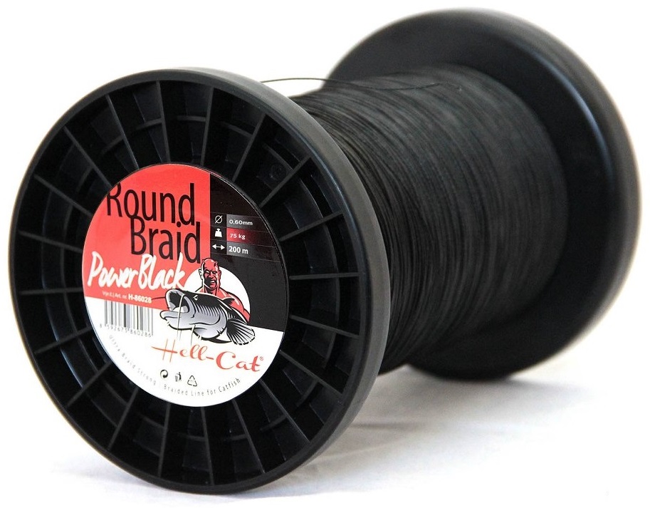 Hell-cat splétaná šňůra round braid power black 1000 m-průměr 0,80 mm / nosnost 100 kg
