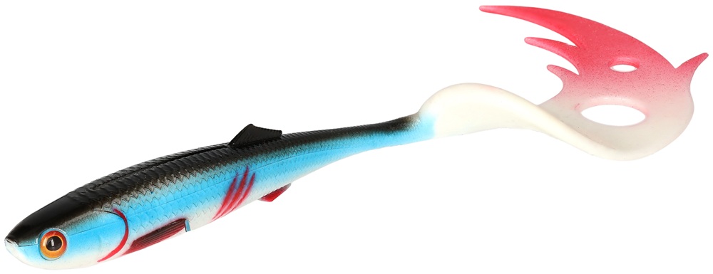 Levně Mikado gumová nástraha sicario pike tail bleeding blue balení - 10,5 cm 6 g 4 ks