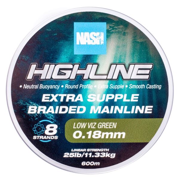 Nash Splétaná Šňůra Highline Extra Supple Braid Green 600 m