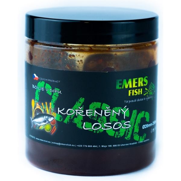 Emersfish Boilie Classic V Dipu Kořeněný Losos 20 mm 200 ml