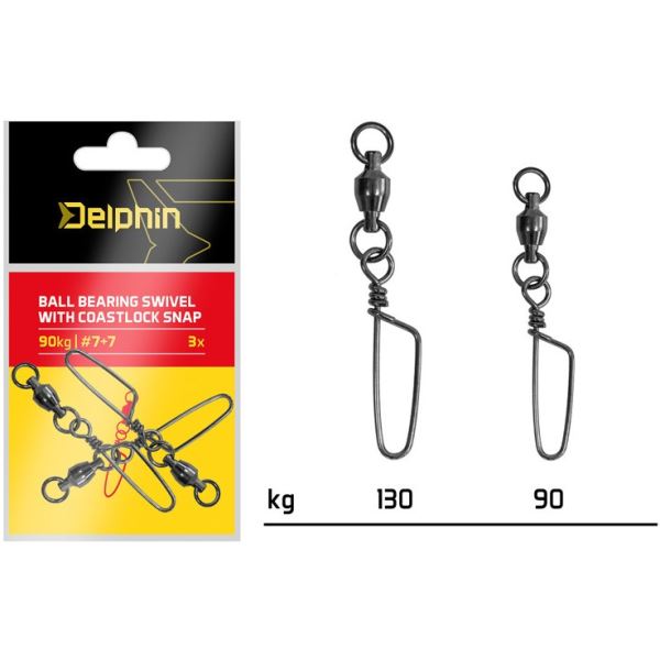 Delphin Karabinka S Obratlíkem Ball Bearing Swivel With Coastlock Snap 3 ks