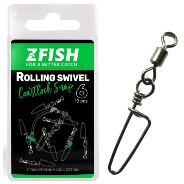 Zfish Obratlík s Karabinou Rolling Swivel & Coastlock Snap 10 ks