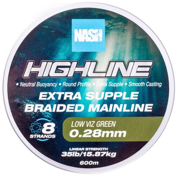 Nash Splétaná Šňůra Highline Extra Supple Braid Green 600 m