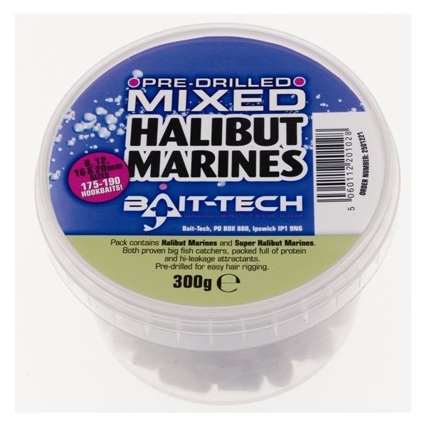 Bait-Tech Pelety Pre-Drilled Mixed Halibut Marine Hookers 300 g