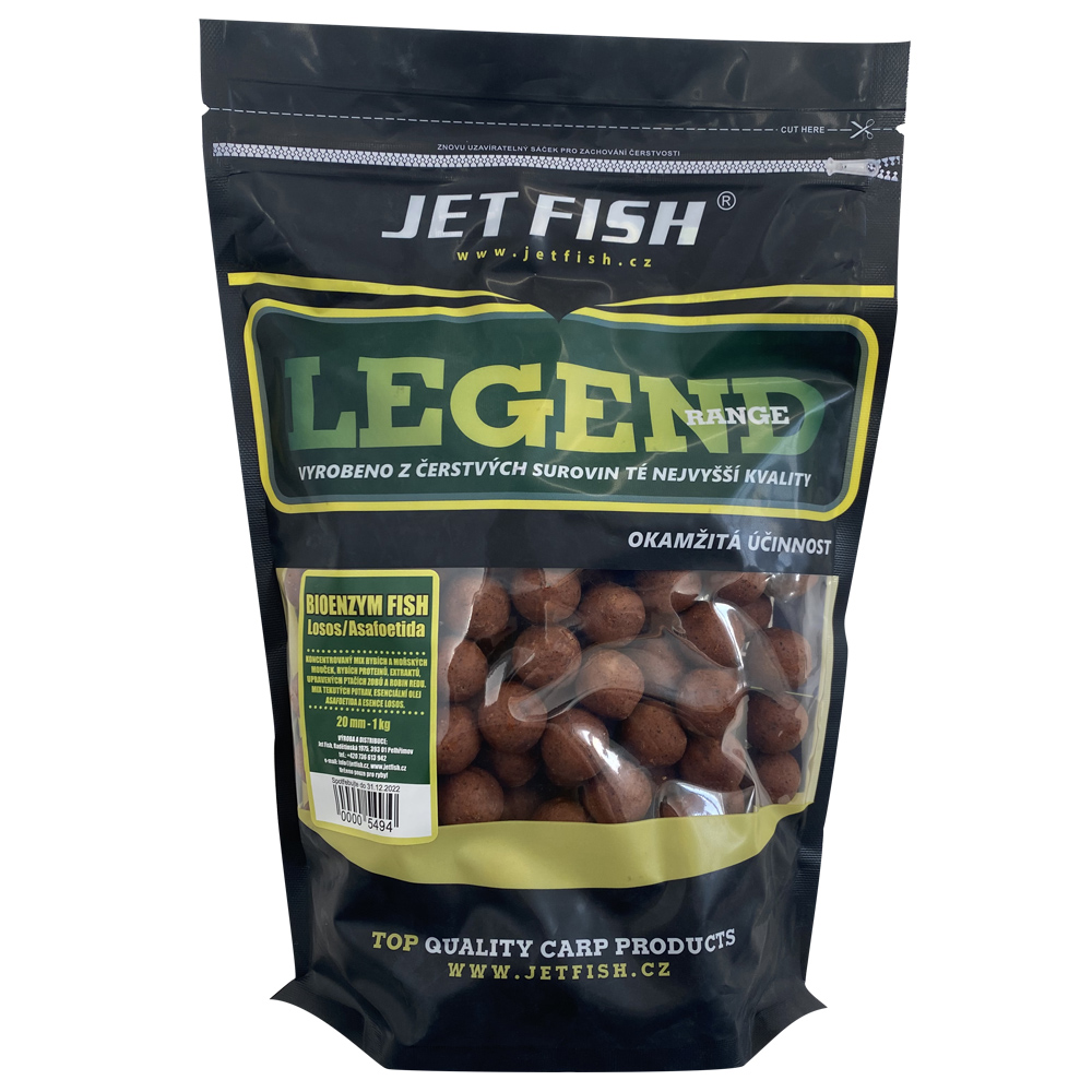 Levně Jet fish boilie legend bioenzym fish + a.c. losos-1 kg 20 mm