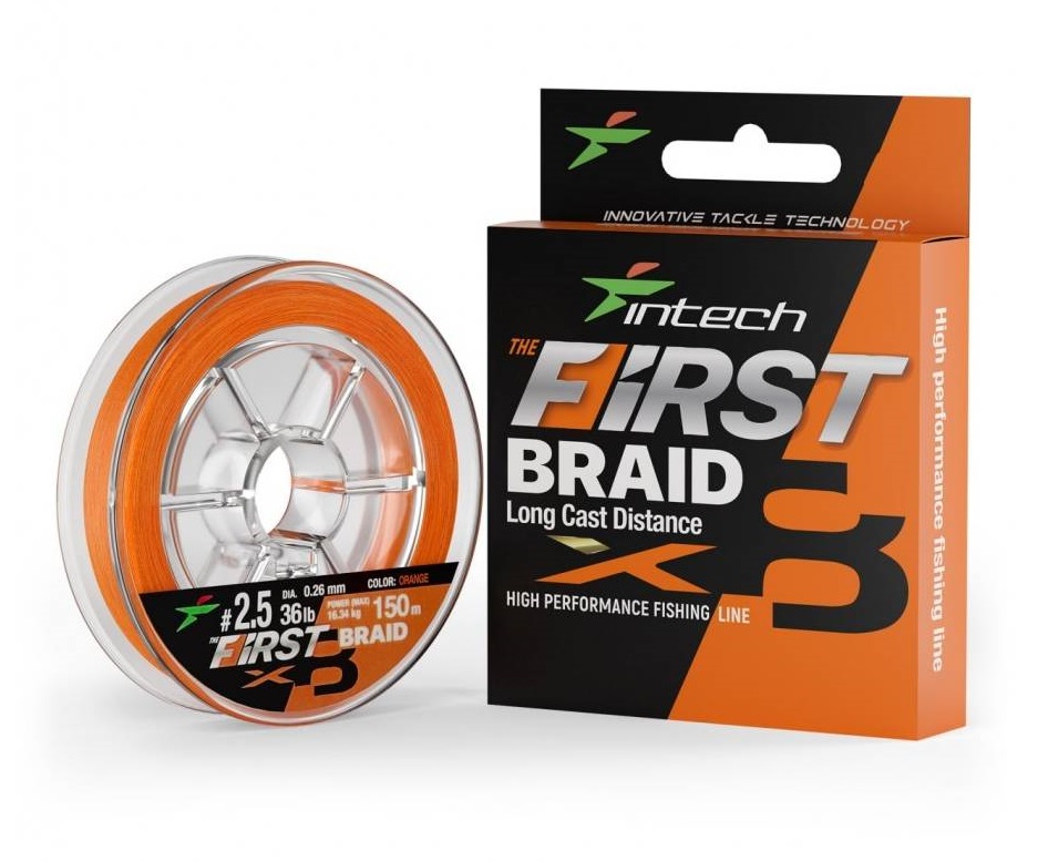 Levně Intech first splétaná šňůra braided line braid x8 orange 150 m - 0,165 mm 7,71 kg