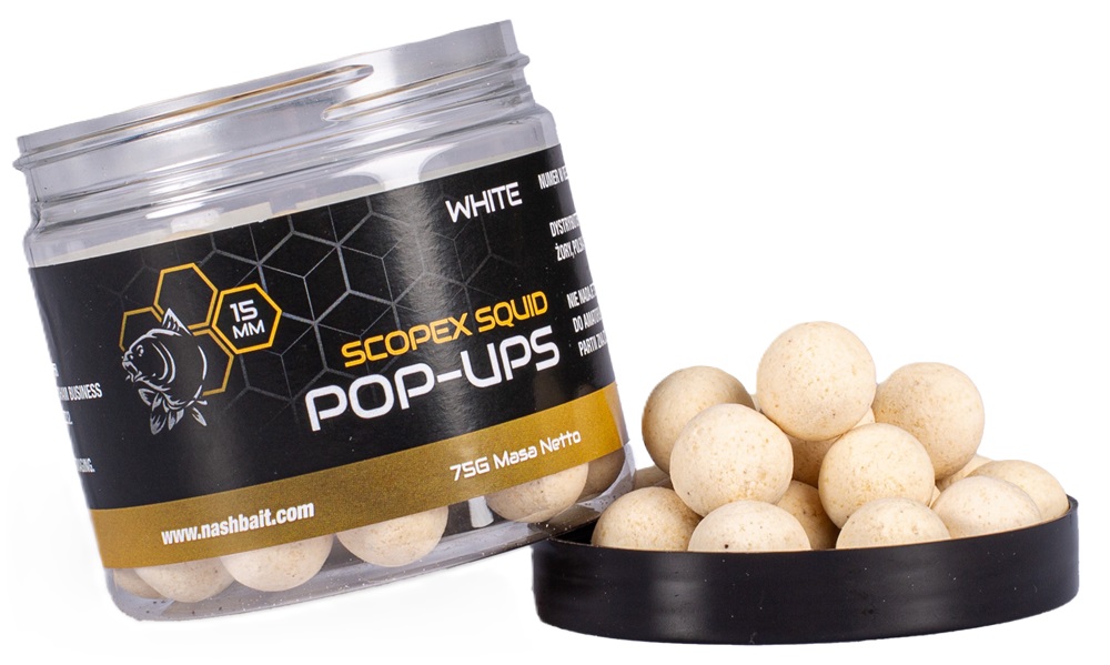 Nash plovoucí boilie pop ups scopex squid white 75 g - 12 mm