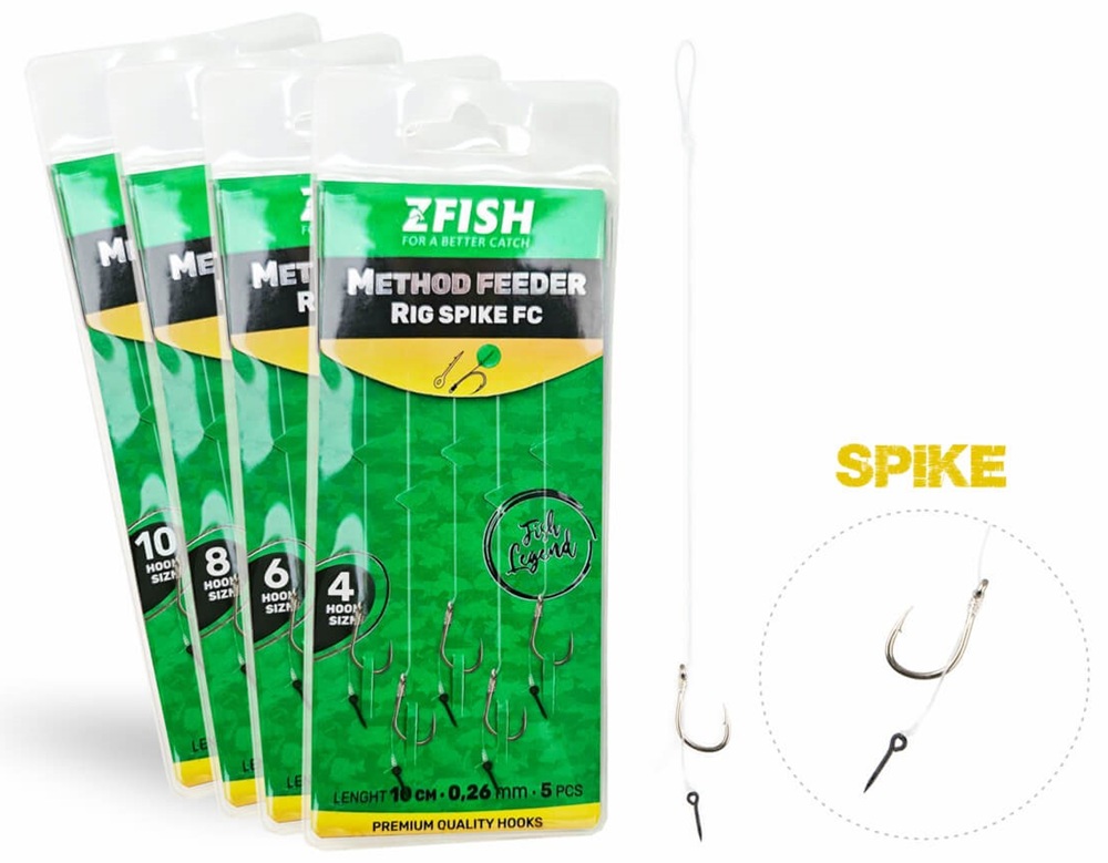 Zfish návazec method feeder rig spike fc 10 cm 5 ks - velikost háčku 10
