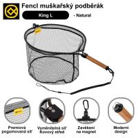 Fencl Muškařský Podběrák King L Natur Se Silikonovou Sítí Magnetický Držák a Pojistné Lanko 49x39 cm (3)