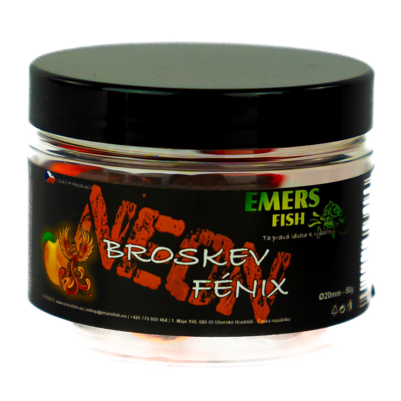 Levně Emersfish boilie neonky broskev fénix 50 g - 16 mm