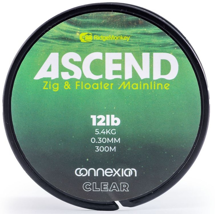 Levně Ridgemonkey vlasec ascend zig & floater mainline 300m clear 0,30 mm 12 lb