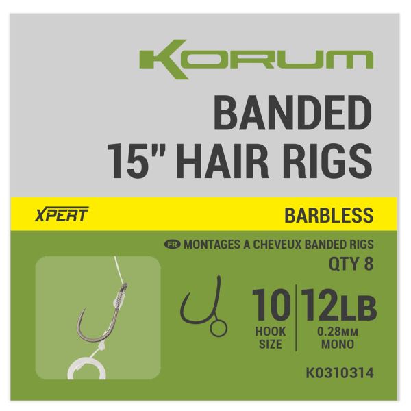 Korum Návazec Banded Hair Rigs Barbless 8 ks Délka 15"