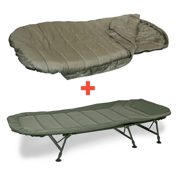 Fox Lehátko Warrior II 6 Legged XL Bedchair + Spacák Warrior XL Sleeping Bag Zdarma