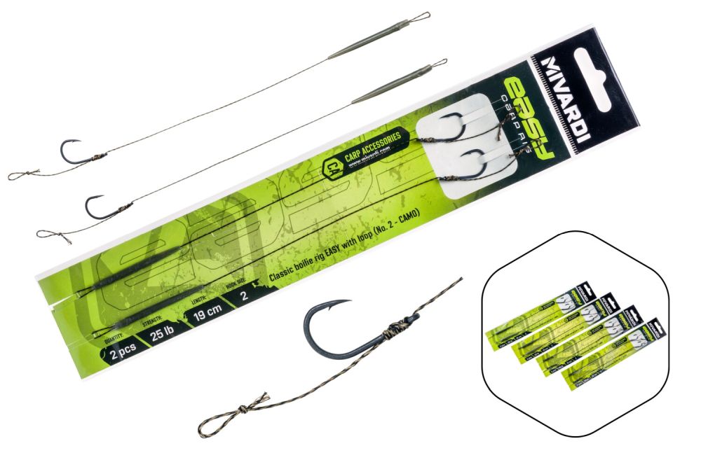 Mivardi návazec classic boilie rig easy s očkem 2 kusy 25 lb-velikost 4/ délka 19cm/ barva camo