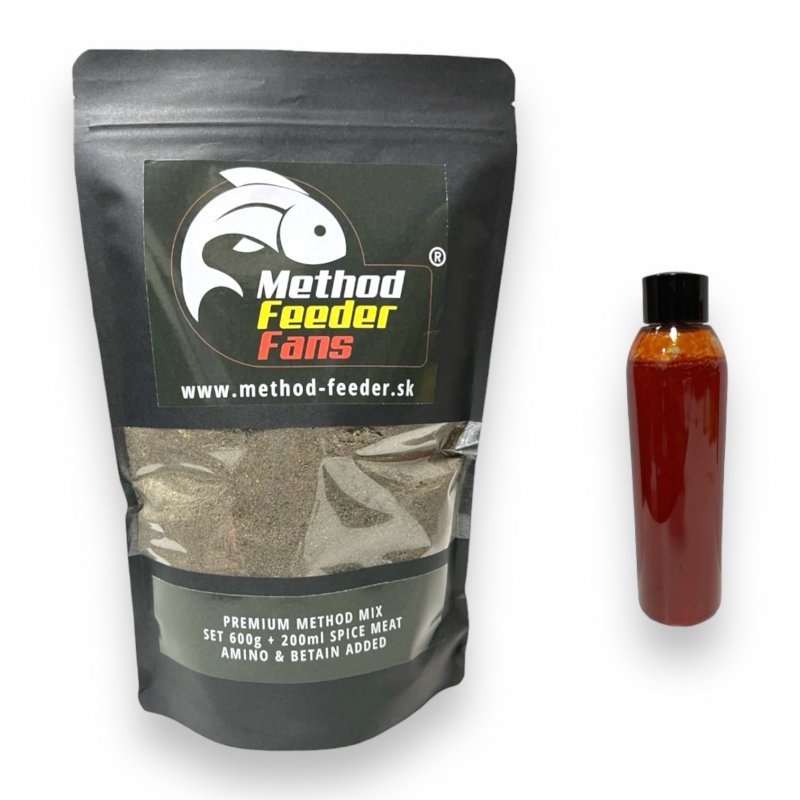 Levně Method feeder fans premium method mix set 600 g + 200 ml booster - spice meat