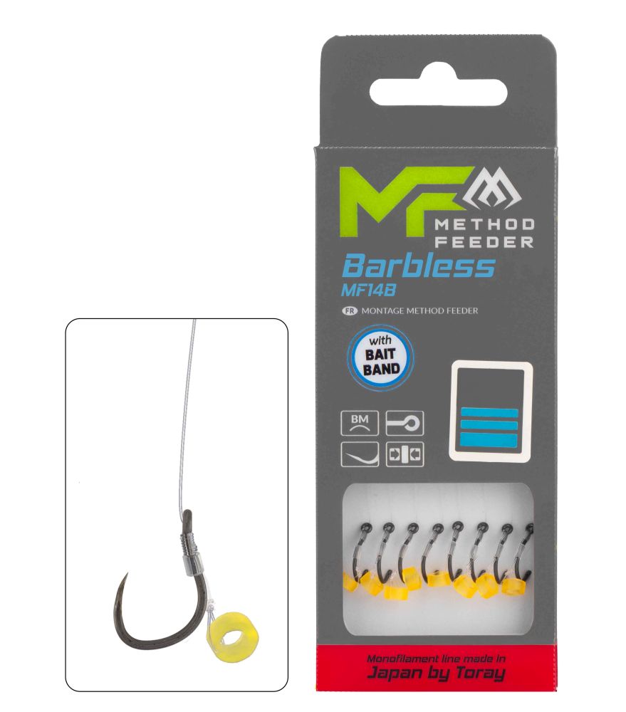 Mikado návazec feederový mf14 s gumkou barbless 8 ks 10 cm - 0,18 mm vel. 14