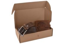 Mercucio Rybářský Dárkový Set Kapr - Pánská Peněženka a Kožený Opasek Tmavý Hladký