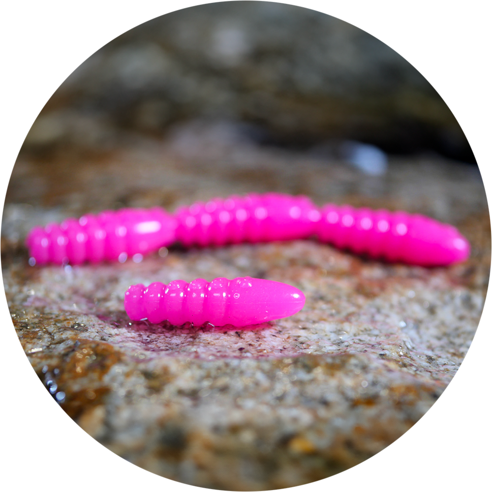 Redbass gumová nástraha trout grub signal pink uv color - 3x33 mm