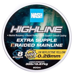 Nash spl�tan� ???ra highline extra supple braid uv yellow 600 m - 0,28 mm 15,87 kg