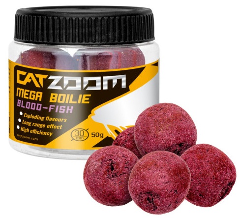 Levně Carp zoom catzoom mega boilie 50 g 30 mm - krev ryba