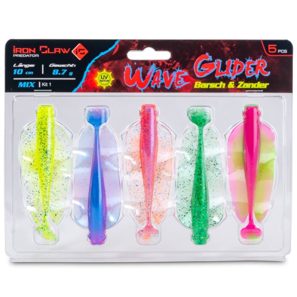 Iron Claw Gumová Nástraha Wave Glider Mix Kit 1 Barsch & Zander 10 cm 8,7 g 5 ks
