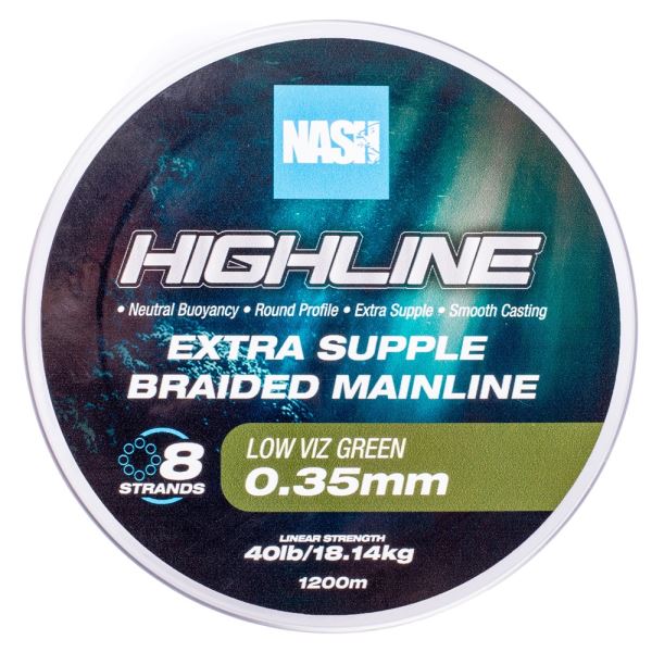 Nash Splétaná Šňůra Highline Extra Supple Braid Green 1200 m