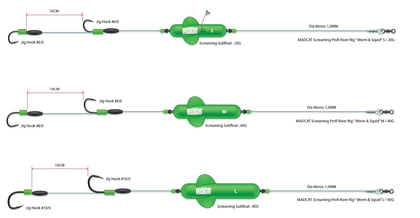 Levně Madcat návazec screaming profi river rigs worm and squid-velikost háčku 10/0 60 g