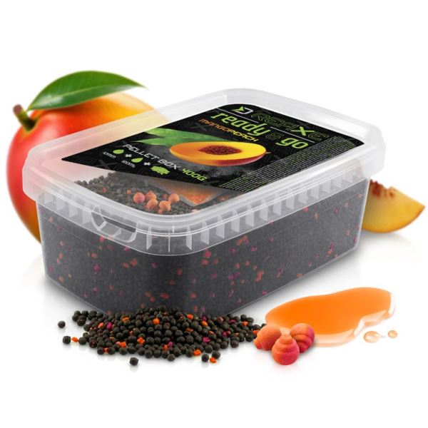 Delphin Pelety Reaxe Ready&Go Pellet Box + Booster a Nástrahy Mango-Broskev 400 g