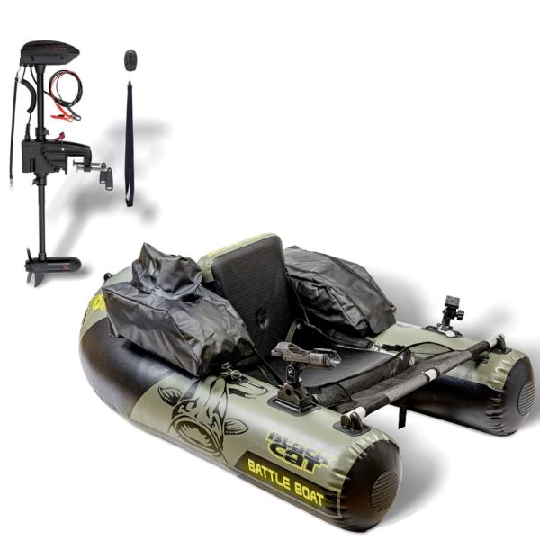 Black Cat Belly Boat Battle Boat 170 cm + Elektromotor CR30VF Electric Outboard Motor