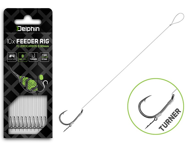 Levně Delphin návazec feederový fluoro sting turner 10 ks - délka 12 cm průměr 0,22 mm háček #8