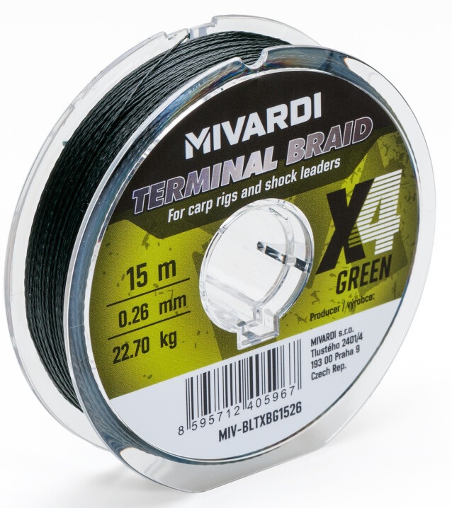 Mivardi pletená šňůra terminal x4 braid green 15 m - 0,20 mm 17,25 kg
