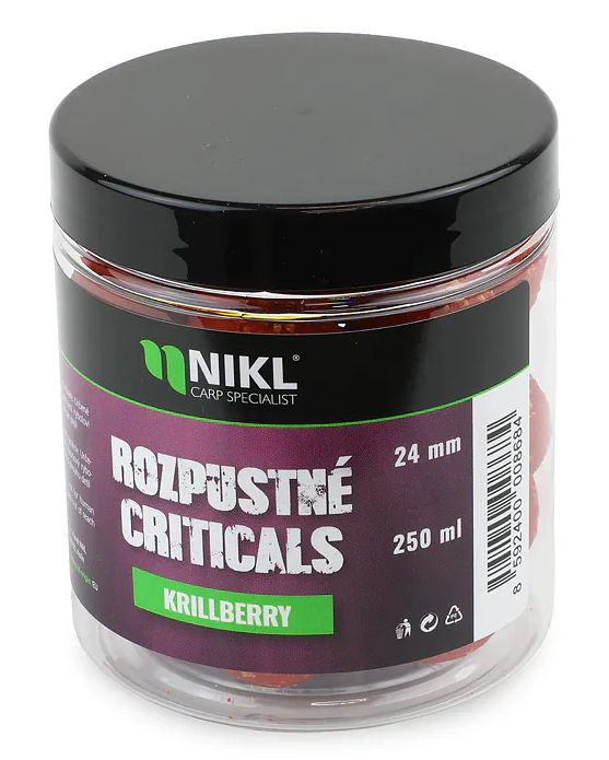 Nikl rozpustné criticals boilie krill berry 250 ml - 24 mm