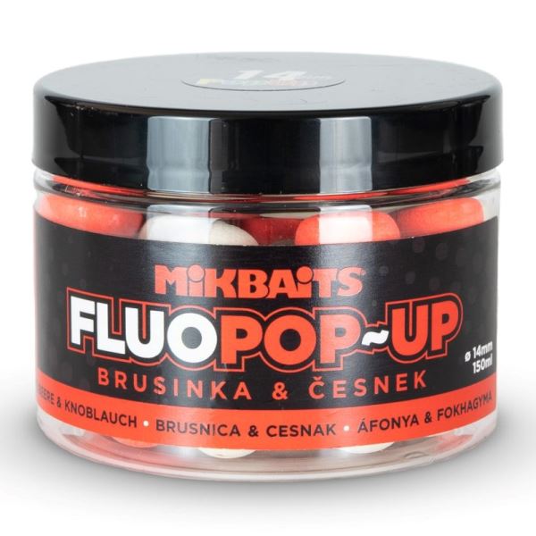 Mikbaits Plovoucí Boilie Fluo Brusinka Česnek 150 ml