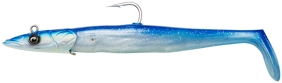 Savage gear gumová nástraha sandeel v2 sinking blue pearl silver 2+1 - 14 cm 33 g