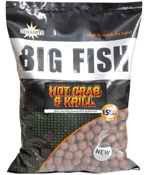 Levně Dynamite baits boilies big fish hot crab krill - 1,8 kg 15 mm